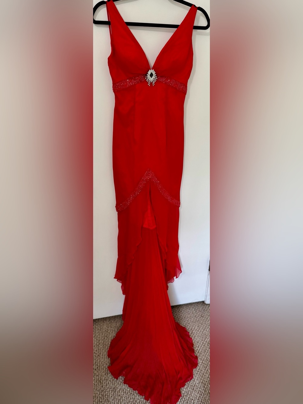 Vintage Tiffany Designs Red Beaded High-Low Evening Gown